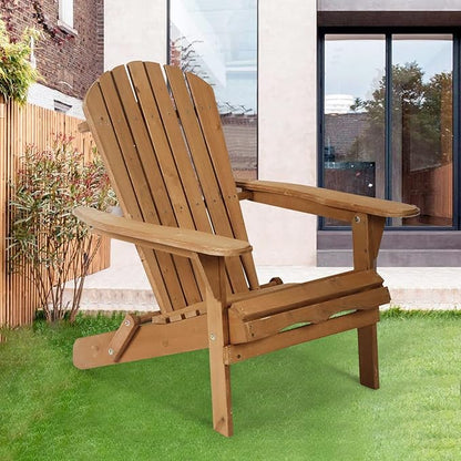 Folding Adirondack Chair Outdoor Patio Chairs Weather Resistant Lounger Chair Lawn Chair with Arms Wooden Accent Furniture for Patio Deck Garden Backyard Deck 1 Pieces Natural