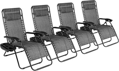 TLSUNNY Zero Gravity Chair Set of 2, Outdoor Folding Lounge W/Detachable Headrest & Holder Tray, Adjustable Textilene Lawn Reclining, No Assembly Required, for Patio, Garden, 330LBS (2, Grey)