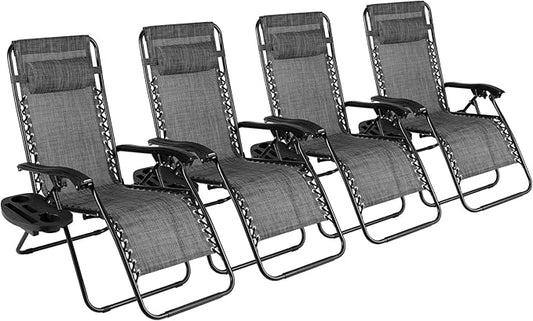 TLSUNNY Zero Gravity Chair Set of 2, Outdoor Folding Lounge W/Detachable Headrest & Holder Tray, Adjustable Textilene Lawn Reclining, No Assembly Required, for Patio, Garden, 330LBS (2, Grey)