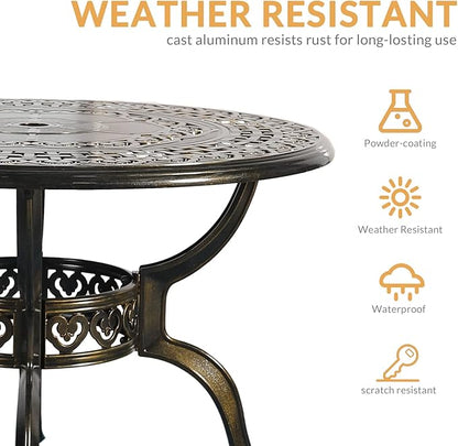 Outdoor Cast Aluminum Patio Table, 38.5” Round Patio Dinning Table with 2” Umbrella Hole for Patio Furniture Garden Deck Backyard
