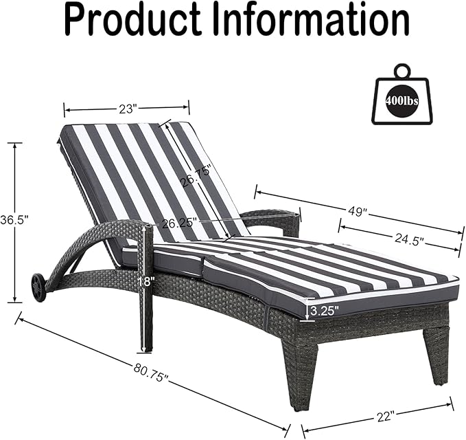Patio Chaise Lounger Set of 6, Outdoor Lounger Patio Chairs, Heavy Duty Lounge Chairs Outdoor, Chaise Lounges for Resort - Photo 2