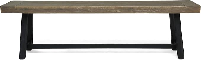 Christopher Knight Home Toby Outdoor Acacia Wood Bench, Sandblast Gray Finish and Black