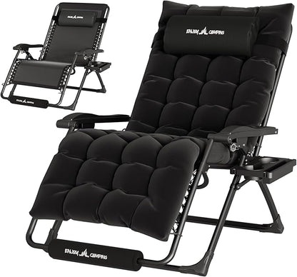 UDPATIO Oversized Zero Gravity Chair 29In XL Patio Reclining Chair with Cushion, Outdoor Folding Recliner with Pillows|Cup Holder|Foot Rest|Padded Headrest, Black, Support 500LB