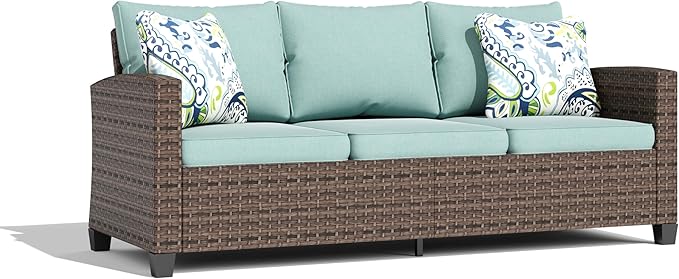 HERA'S HOUSE Outdoor Patio Sofa, 3-Seat Wicker Couch Loveseat, Deep Seating Furniture for Lawn Garden Porch Backyard - Photo 7