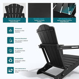 Folding Adirondack Chair Set of 2, HDPE All-Weather Outdoor Chair with Cup Holder, Wooden Textured, Fire Pit Chair - Photo 6