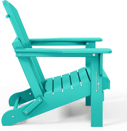WestinTrends Malibu 2-Pieces Adirondack Chair Set with Side Table, All Weather Outdoor Seating Plastic Patio Lawn Chair Folding for Outside Porch Deck Backyard, Turquoise