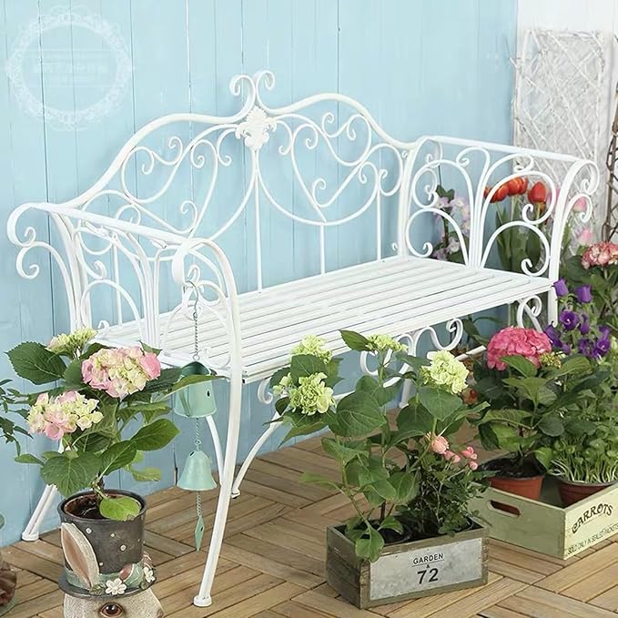 Outdoor Bench, Metal Garden Bench, Romance Two Seat Bench for Front Porch, Patio, Park and Yard(Green)
