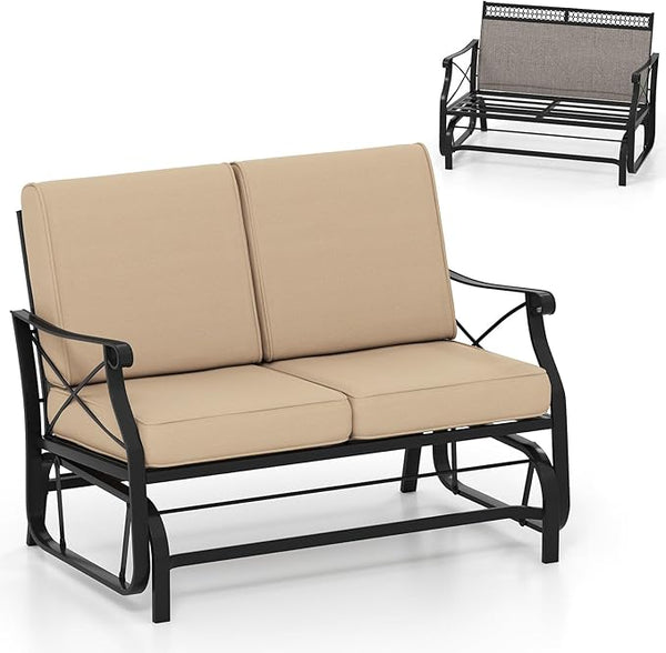 Giantex 2-Person Outdoor Glider, Rocking Chair Loveseat with Detachable Thick Cushions, Metal Frame, 660Lbs Capacity - Photo 1