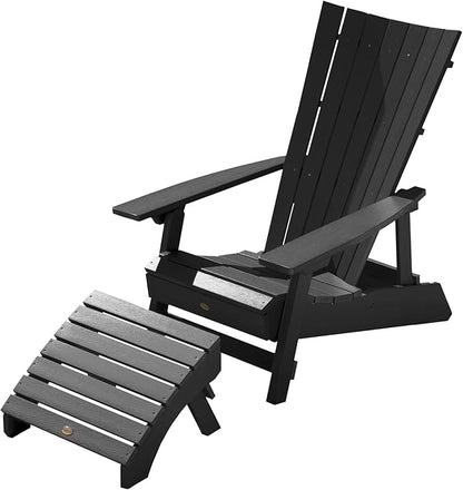 Highwood AD-KITADRI1-BKE Manhattan Beach Adirondack Chair with Ottoman, Black