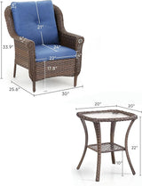 3 Piece Patio Brown Wicker Chairs with Side Table - Outdoor High Back Heavy Duty All-Weather Lawn Dining Rattan Chair - Photo 3