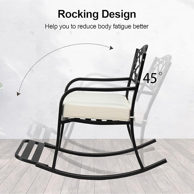 Outdoor Rocking Chair with Footrest, Rocking Bench Thick Cushion, Single Sofa Reading Accent Chairs Leisure Rocker Armchair for Front Porch, Garden, Backyard, Mecedora para Adultos (Black)