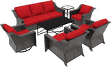 7 Pieces Outdoor Conversation Furniture Set - 77" Patio Sofa, 2 Armchairs, 2 Swivel Glider Chairs, 1 Side Table - Photo 7
