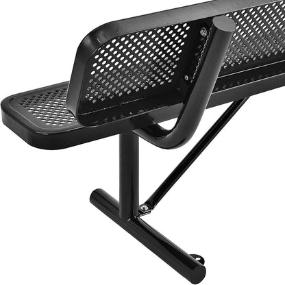 Global Industrial 6'L Heavy Duty Outdoor Steel Picnic Bench with Backrest, Perforated Metal, Portable Outdoor Bench, 1000 lbs Capacity, Black, 72" L x 24" W x 33" H