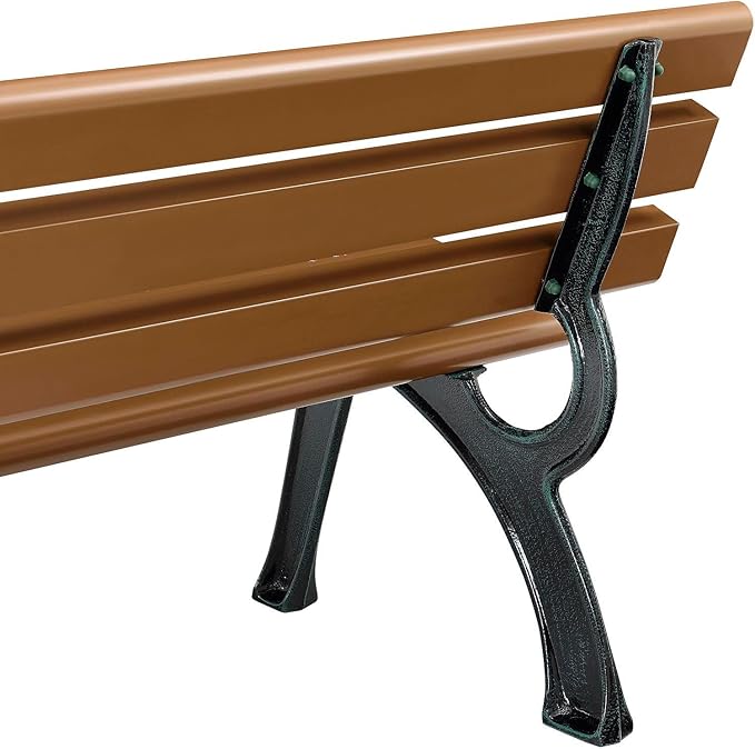 Global Industrial 4'L Outdoor Park Bench with Backrest, Recycled Plastic Slats, Wrought Iron Frame, 1100 lbs Capacity, Tan, Surface Mount, Easy Assembly