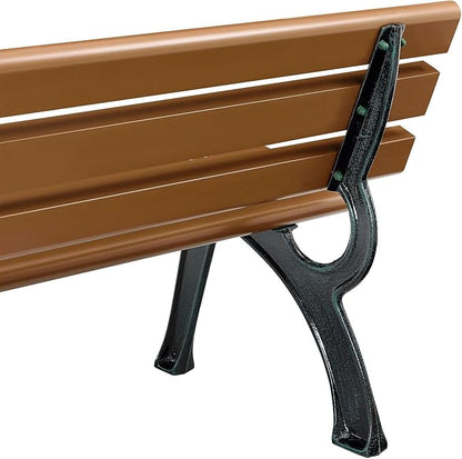 Global Industrial 4'L Outdoor Park Bench with Backrest, Recycled Plastic Slats, Wrought Iron Frame, 1100 lbs Capacity, Tan, Surface Mount, Easy Assembly