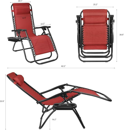 Flamaker Patio Zero Gravity Chair Outdoor Folding Lounge Chair Recliners Adjustable Lawn Lounge Chair with Pillow for Poolside, Yard and Camping (Red)