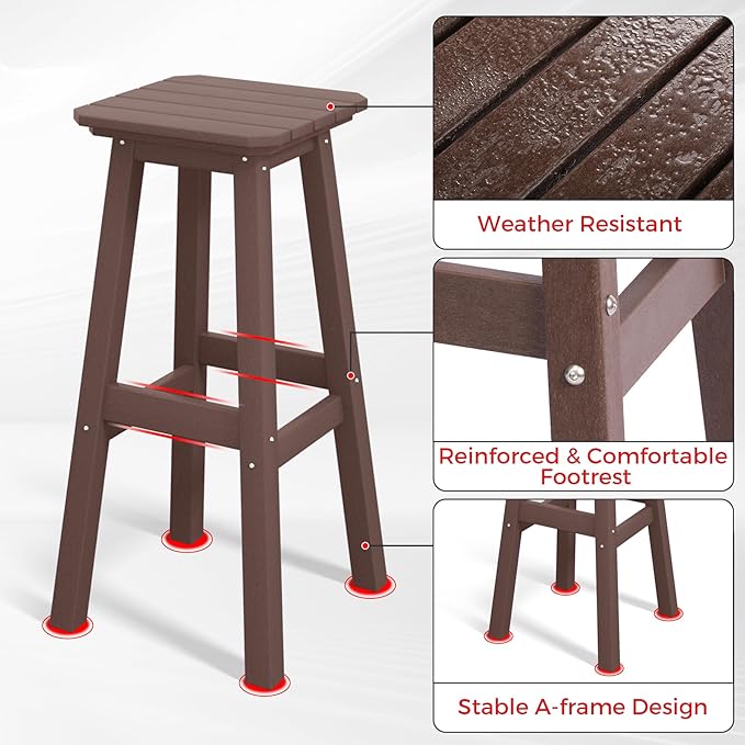 Costaelm 29" Height Outdoor Bar Stools, All-Weather Bar Stools, Adirondack Poly Patio Square Bar Stool for Patio, Deck - Photo 4