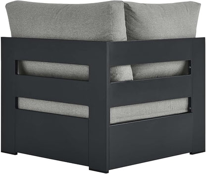 Modway Tahoe Aluminum Outdoor Sectional Corner Chair Gray with Weather-Resistant Cushions, Deep Seat Modular for Patio Furniture Lounge Set