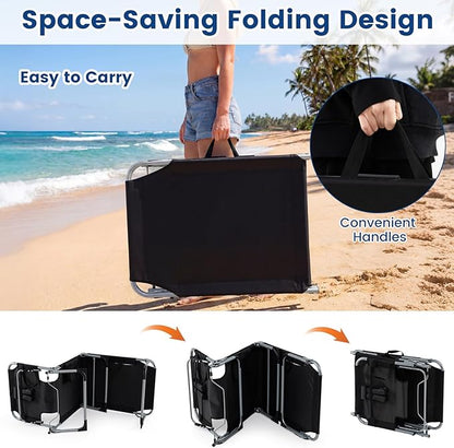 Giantex Face Down Tanning Chair, Folding Beach Lounge Chair w/ 4-Position Adjustable Backrest, Outdoor Sunbathing Lounge Chair w/Face Arm Holes & Storage Pocket for Patio Deck Poolside (1, Black)
