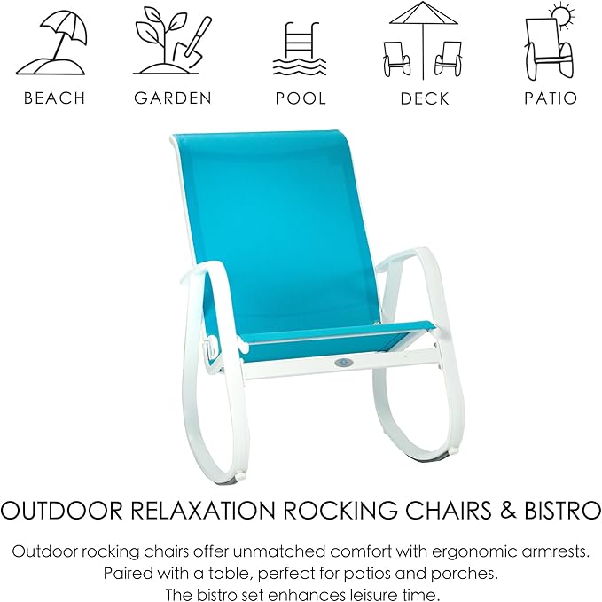 Kozyard Outdoor Patio Rocking Sling Chair, Powder Coated Aluminum Frame, Weather Resistant and Breathable Mesh Fabric for Patio, Porch, Yard, Garden (Blue, Chair)