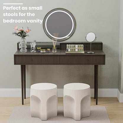 SUNBURY Outdoor Side Tables, 17" H Concrete Accent End Table, Indoor Small Round Patio End Plant Stands Outside, Garden Stools for Yard, Arch Shape Spotted White