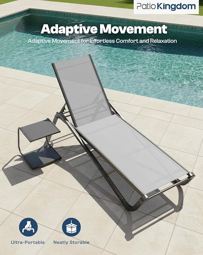Lounge Chair Set of 2, Aluminum Chaise Lounge Outdoor with Side Table - Photo 4
