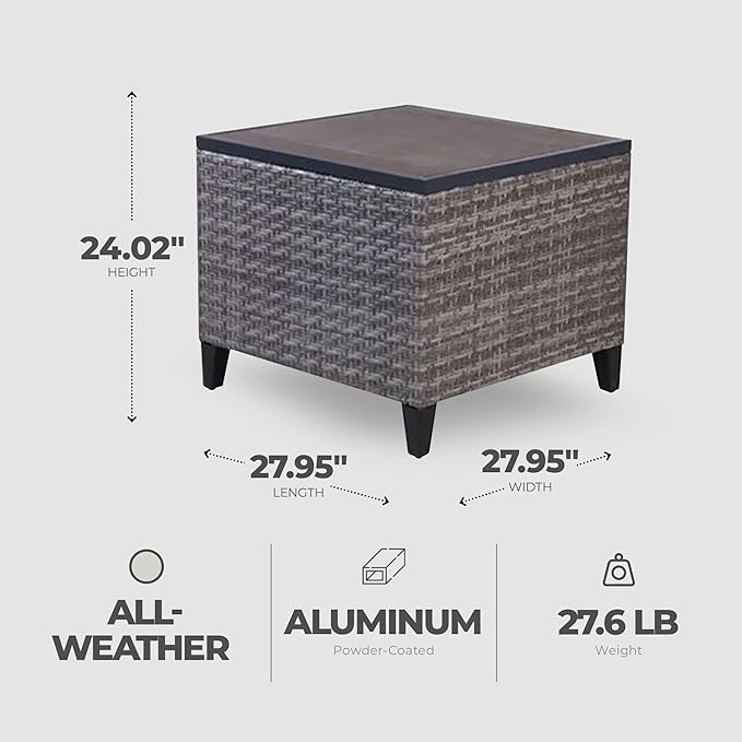 Four Seasons Courtyard Serronova Outdoor Aluminum Side Table All Weather Furniture Piece with Faux Wood Tabletop for - Photo 3