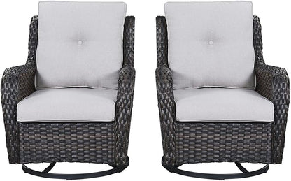 Rilyson Wicker Rocking Chair Swivel Chairs - 2 Piece Rocker Patio Chairs Set Rattan Rocking Chair for Outdoor Porch Deck Garden Backyard (Brown/Beige)