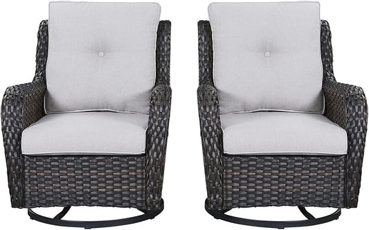 Rilyson Wicker Rocking Chair Swivel Chairs - 2 Piece Rocker Patio Chairs Set Rattan Rocking Chair for Outdoor Porch Deck Garden Backyard (Brown/Beige)