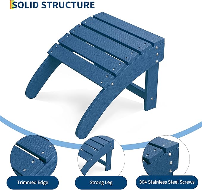 HDPE Adirondack Ottoman Foot Rest, Weather Resistant Outdoor Footstool for Adirondack Chair, Resin Patio Porch Poolside Lawn and Backyard Use