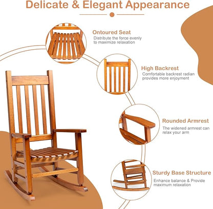 Outvita Wood Children's Rocking Chair, Perfect for Indoor or Outdoor All-Weather Wooden Porch Rocker for Garden, Yard, and Balcony, Patio Rocking Chair Suitable for Kids Ages 6-10(Natural)