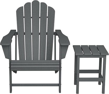 Costaelm Lakeview Outdoor Patio HDPE Adirondack Chair with Cup Holder and Table Set, Gray