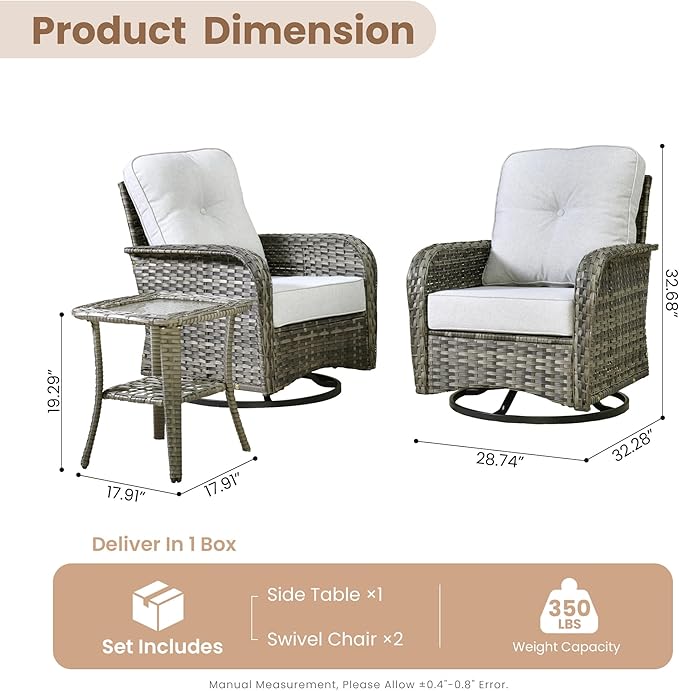 HOOOWOOO Patio Furniture Set, 3 Pieces Outdoor Conversation Set - Photo 7