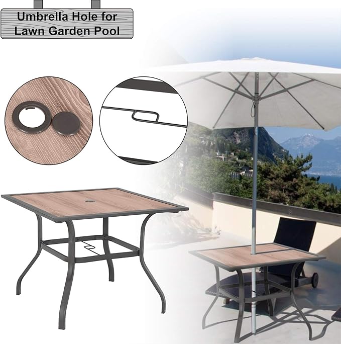 Sophia & William Square Patio Dining Table with 1.57" Umbrella Hole - Photo 4