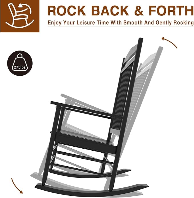 MUPATER Outdoor Rocking Chair Sets 3-Piece, Bistro Table and Chairs Set of 2,Patio Wooden Rocker Bistro Set with Foldable Table and Curved Seat,Black