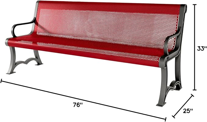 COATEDOUTDOORFURNITURE Coated Outdoor Furniture Heavy-Duty Outdoor Bench Thermoplastic Coated, Punched Steel, Commercial-Grade Garden Bench, Made in America (Portable with Back, 6 Ft, Textured Red)