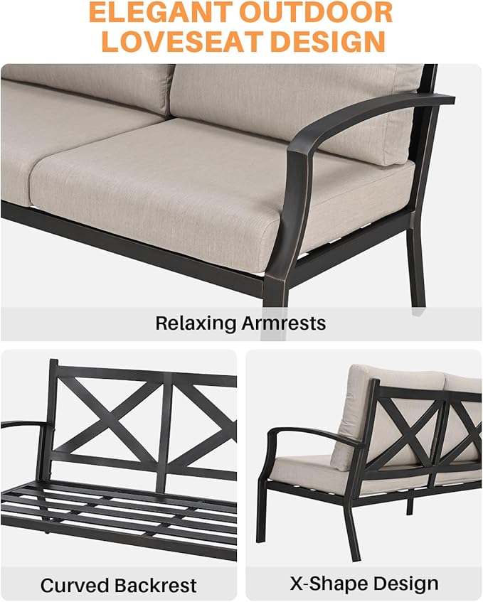3-Seater Outdoor Patio Couch, Never-Rust Aluminum Outdoor Sofa, Spacious Patio Sofa Couch with Thick Cushion - Photo 8