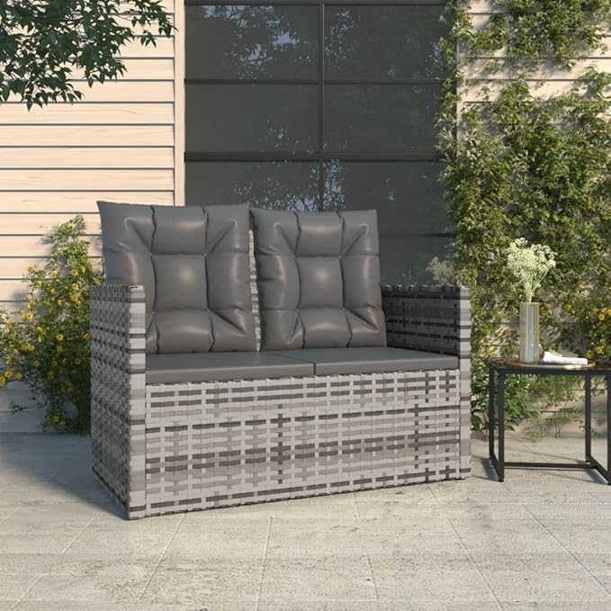 Garden Bench Deck Bench Patio Bench with Cushions Gray 41.3" Poly Rattan - Photo 1