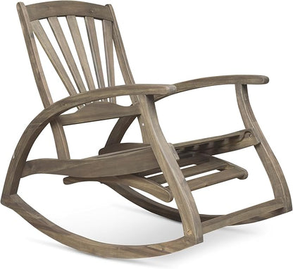 roomfitters Outdoor Wooden Rocking Chair with Slatted Back and Ergonomic Armrests, Classic Curved Base Design, Grey