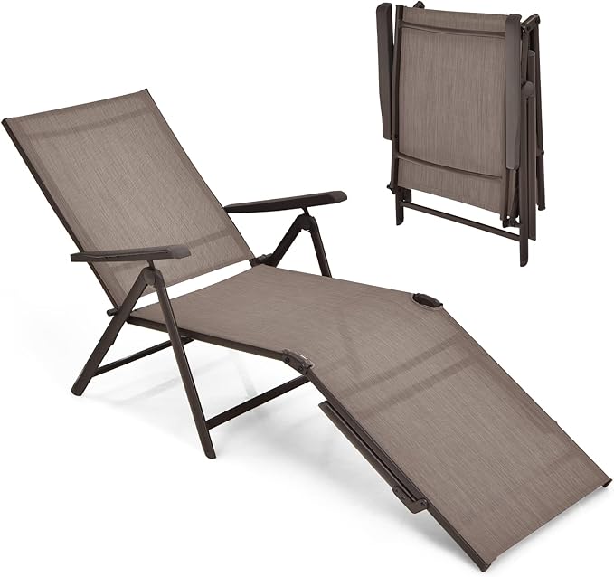 COSTWAY Folding Chaise Lounge Chair Outdoor Portable Reclining Lounger Beach Brown
