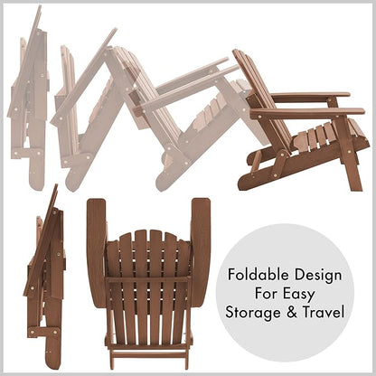 Casafield Oversized Folding Adirondack Chair, Set of 2 Cedar Wood Outdoor Fire Pit Lounge Chairs for Patio, Deck, Yard, Lawn and Garden Seating, Partially Pre-Assembled - Espresso
