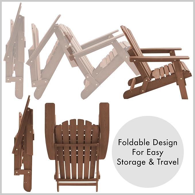 Casafield Oversized Folding Adirondack Chair, Cedar Wood Outdoor Fire Pit Lounge Chairs for Patio, Deck, Yard - Photo 3