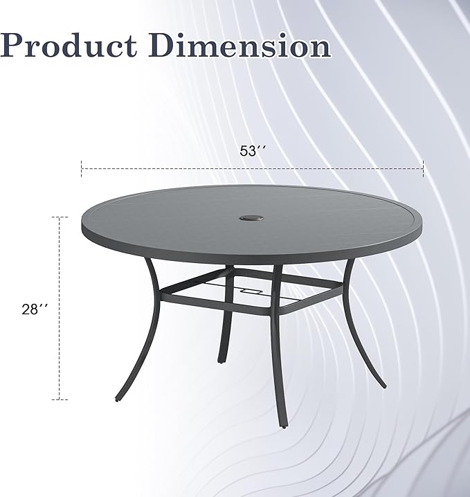 Outdoor Dining Table for 8, 53" Round Outdoor Table with Adjustable Umbrella Hole - Photo 2