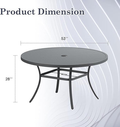Outdoor Dining Table for 8, 53" Round Outdoor Table with Adjustable Umbrella Hole, All-Weather Metal Patio Dining Table for Lawn Garden Backyard Deck, Dark Grey