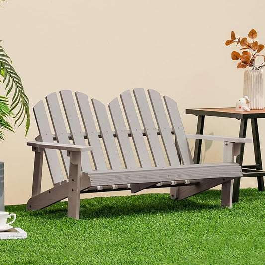 Giantex Kids Adirondack Chair 2-Seat - Children's Outdoor Chair with High Backrest, Arm Rest, 300 Lbs Capacity, Wood Double Loveseat, Porch Chair for Yard, Poolside (1, Khaki Grey)