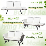 Greesum Outdoor Sofa, Woven Rattan Patio Furniture, Convertible Daybed or Double Chair with Adjustable Armrests - Photo 5