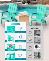 Folding Adirondack Chair 2 Pack, HDPE All-Weather Fire Pit Chairs, Plastic Adirondack Chairs with 2 Cup Holder - Photo 5