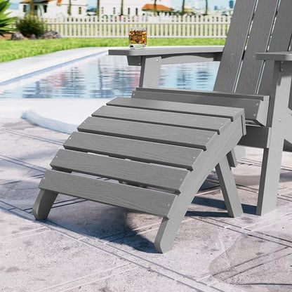 MXIMU Folding Adirondack Ottoman Set of 2: HIPS Plastic Outdoor Footrest Easy Assembly - All Weather Foot Rest Foot Stool for Adirondack Chair Use in Patio Garden Backyard Pool (Grey)