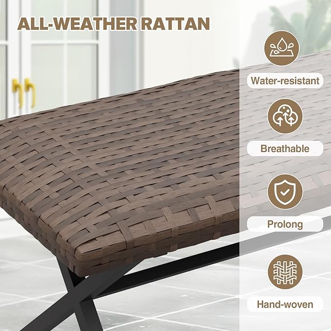 COOS BAY Echo Vibe Outdoor Bench Weatherproof, Wicker Patio Bench, Patio Dining Furniture Set, Brown