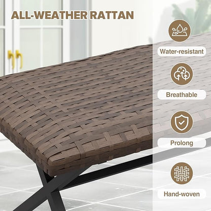 COOS BAY Echo Vibe Outdoor Bench Weatherproof, Wicker Patio Bench, Patio Dining Furniture Set, Brown